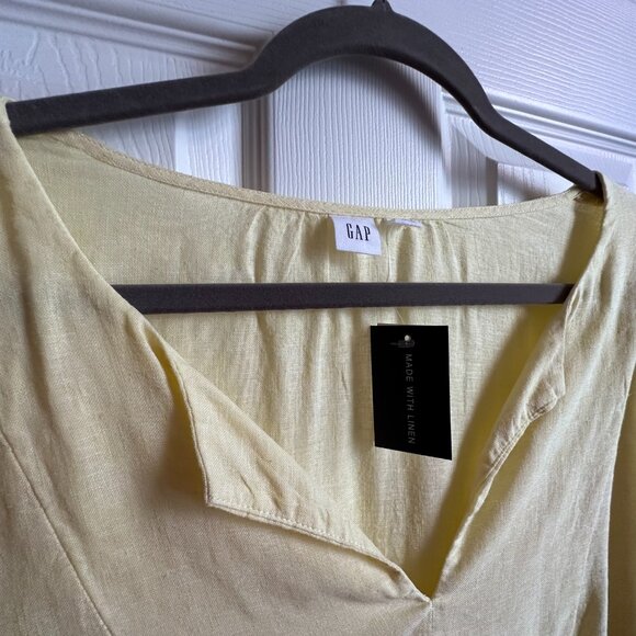 Women's XL Gap Pastel Yellow Linen Blend Split Neck Peasant Boho Blouse NWT - Picture 4 of 9
